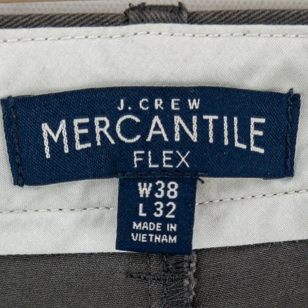 J.Crew Mercantile Flex Slim Chinos Mens 38x32 Gray Stretch Cotton Flat Front
